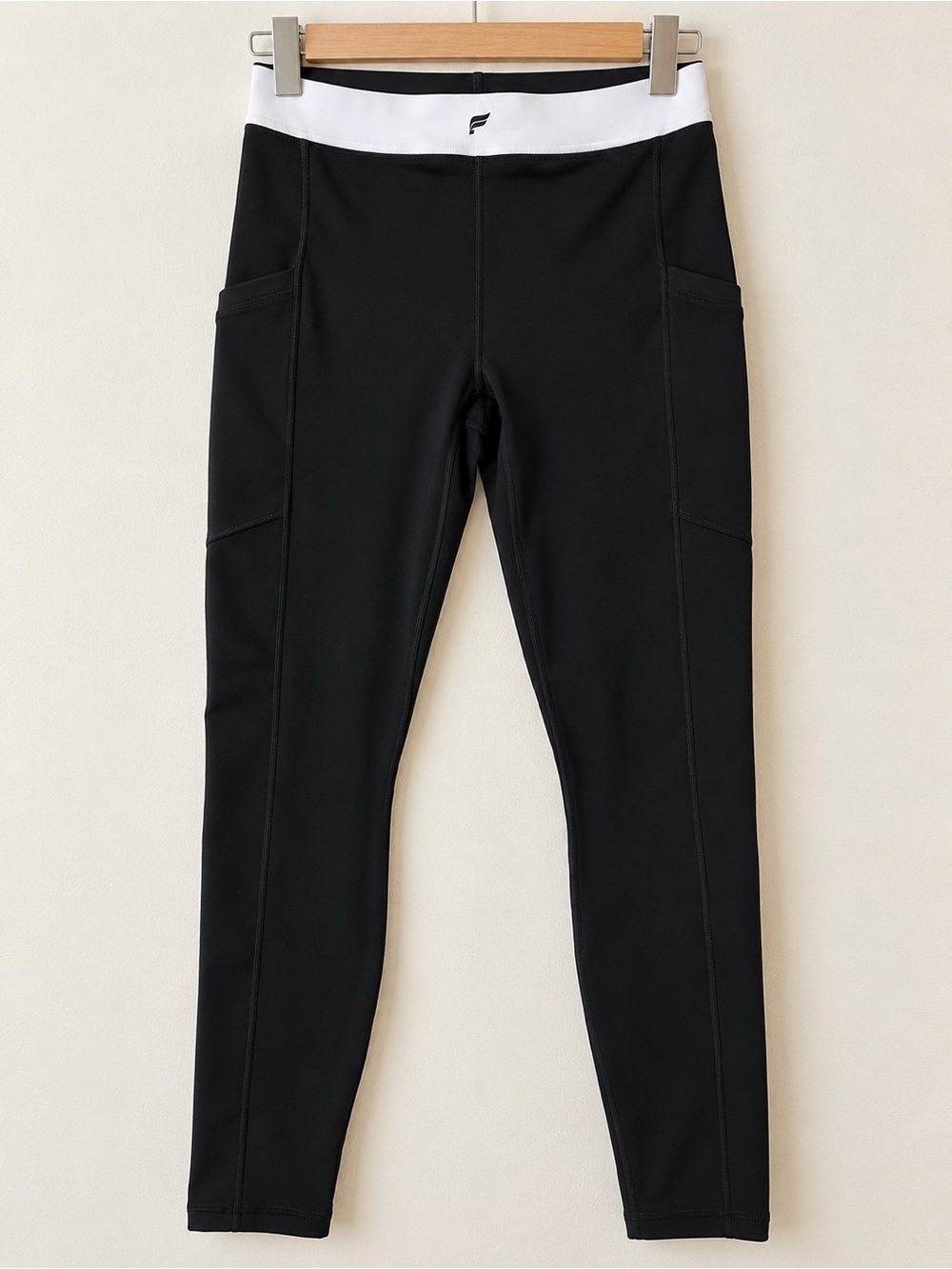 Fabletics Black Leggings with White Contrast Waistband